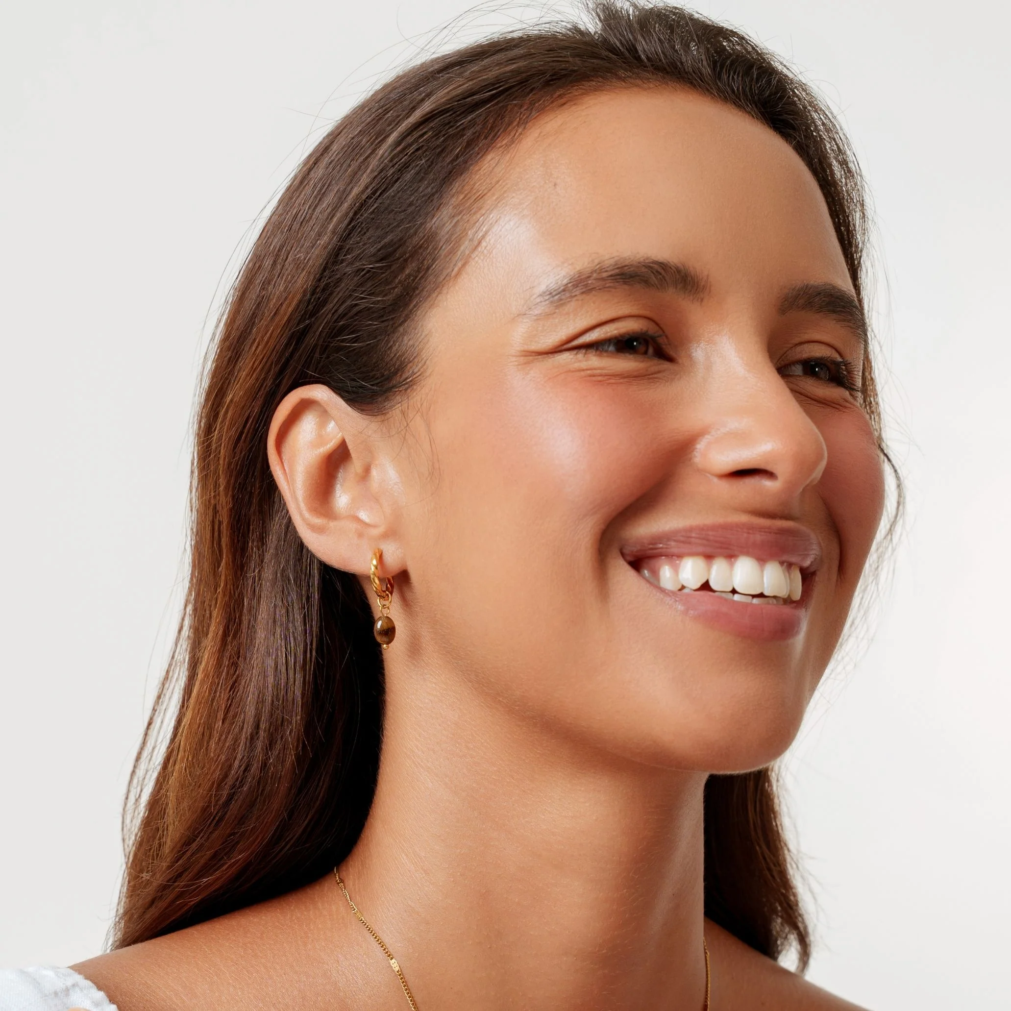 Tiger Eye Hoops Earrings - Image 2