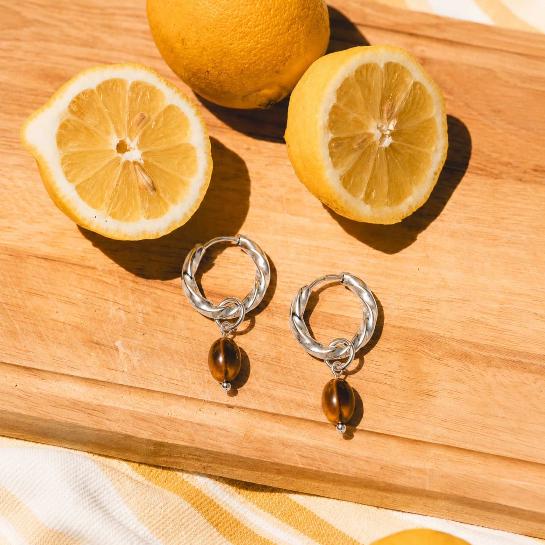 Tiger Eye Hoops Earrings - Image 5
